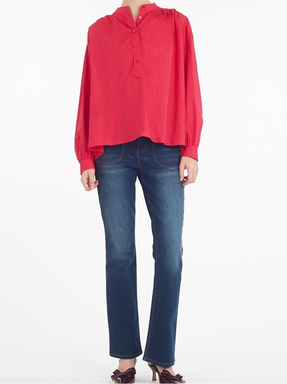 Draper James • Pleated Button Down in Cotton Dobby in Love Potion